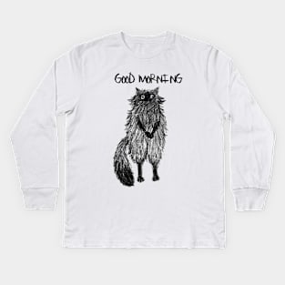 Weird cartoon black cat Kids Long Sleeve T-Shirt